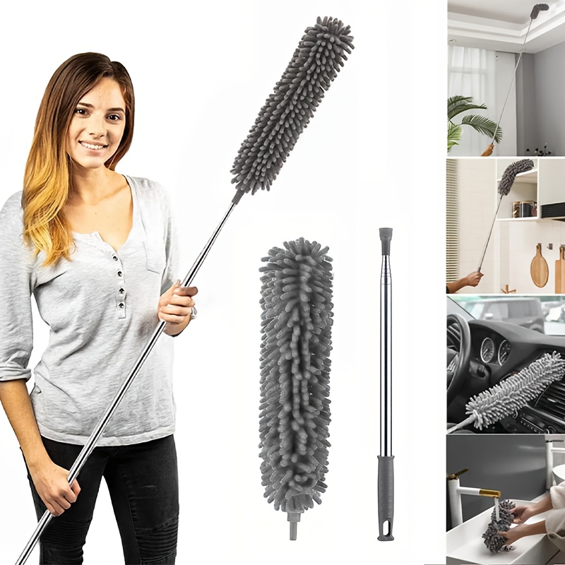 E-shop 100 Zoll ausziehbarer Mikrofaser-Federstaubwedel biegsam waschbarer Chenille-Staubwedel für Deckenventilatoren, Spinnennetze, Jalousien, Möbel