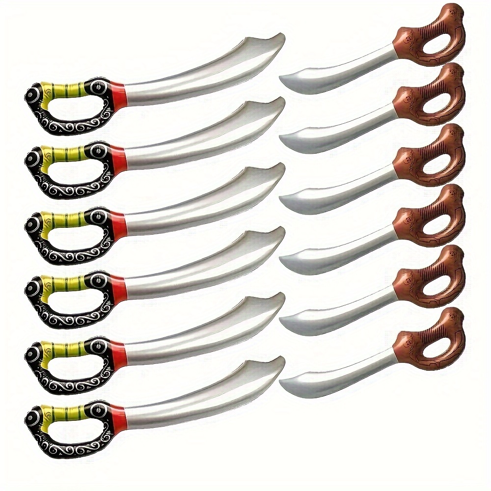 

12-pack Pvc Inflatable Sword Set, Assorted Coffee & Pirate Themed Blades, Party Costume Props, Novelty Gifts