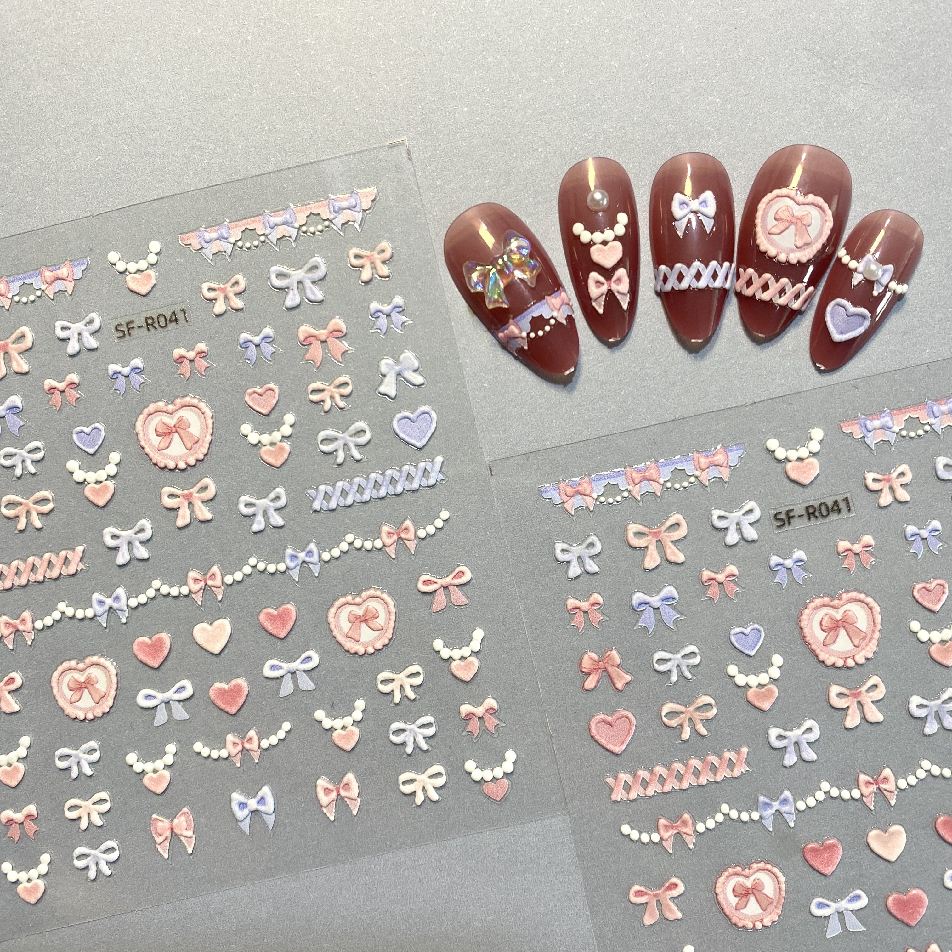 

5d Embossed Valentine Nail Art Stickers, Heart Bowknot Art Decals For Nail Art Decoration, Self Adhesive Nail Art Supplies For Women And Girls