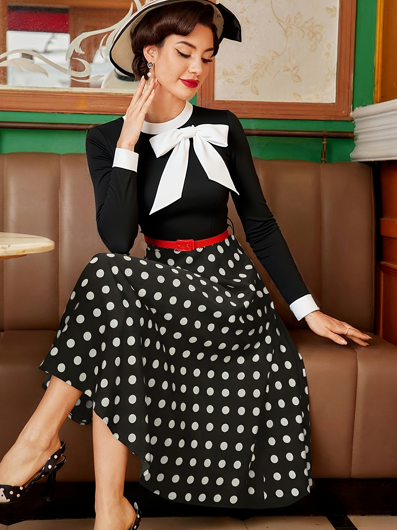 robe vintage années 50 à manches longues ceinture robe Temu