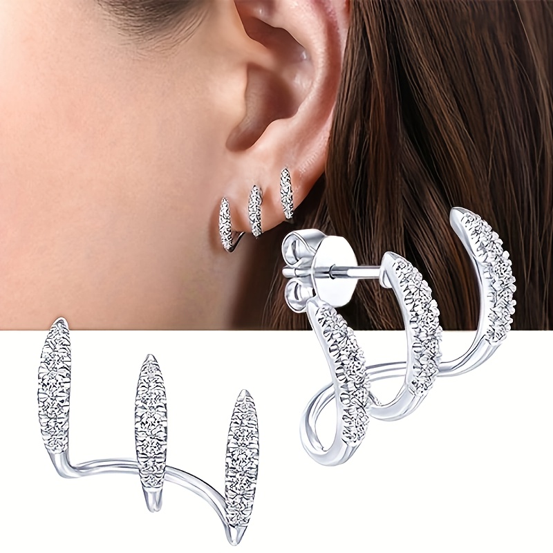 TEMU Beautiful Three-claw Curved Earrings For Women, With A Shiny And . Suitable For , Festivals, And Occasions, Make For Women And Are Hypoallergenic.