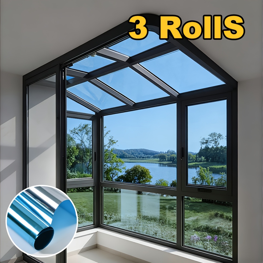 Image of 3pcs (3pcs) Suitable For Static Cling Window Film - Privacy Glare, Blocking & Heat, Pvc Thermal Insulation Suitable For Bedrooms, , Car Sunshades, Doors, Windows - Easy & Stick