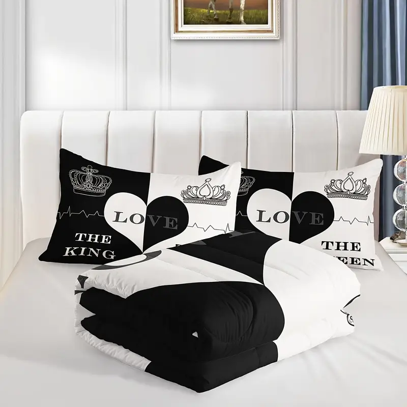 black and pattern comforter set print bedding sets and queen soft lightweight bed comforter set room decoration 1 comforter set 2 pillowcases Product details 2