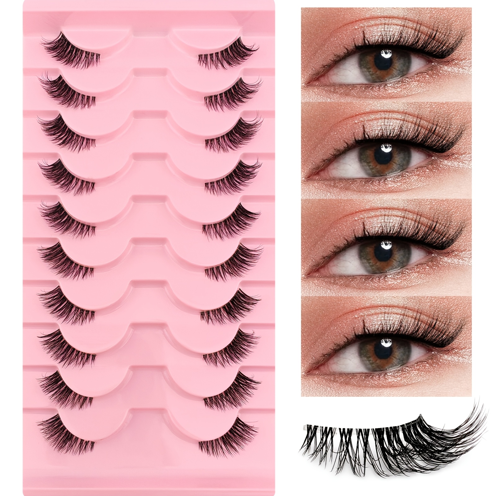 TEMU A Set Of 10 Pairs Of Transparent Half-eye False Eyelashes, Featuring Extended Outer Corners, Natural Look, Fluffy Texture, And Comfortable, Versatile Mink Design