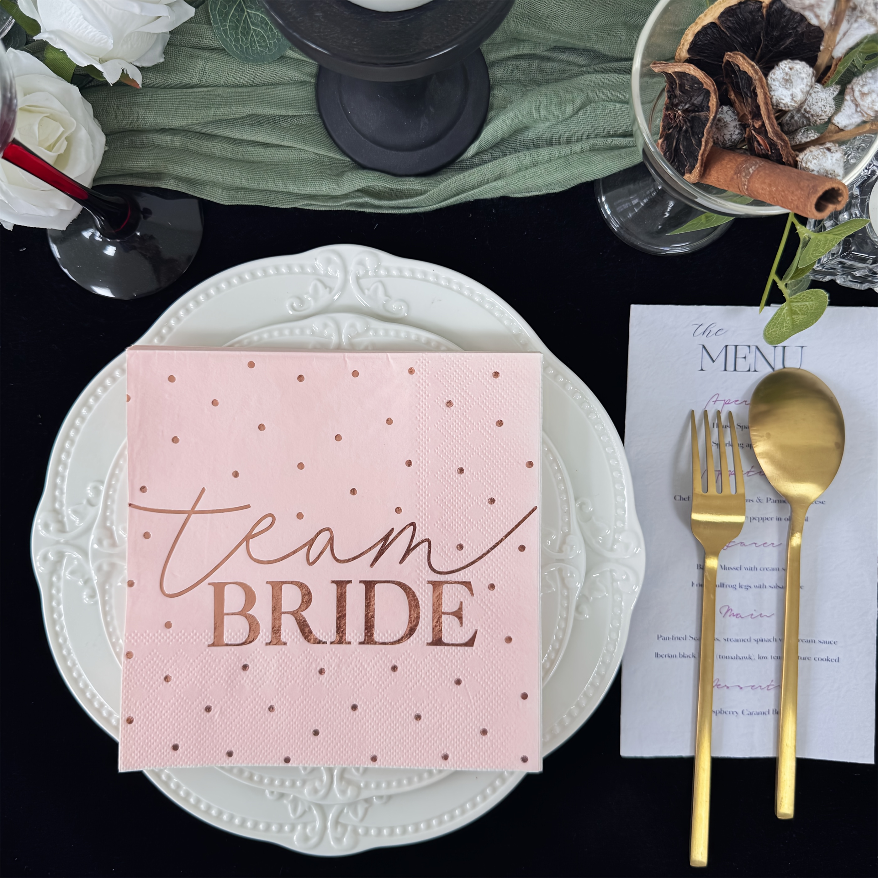 Image of 16 Sheets/set, 3-ply Disposable Bride Hot Rose Napkins 13x13inch, Party Decorative Paper Towels For Halloween、christmas