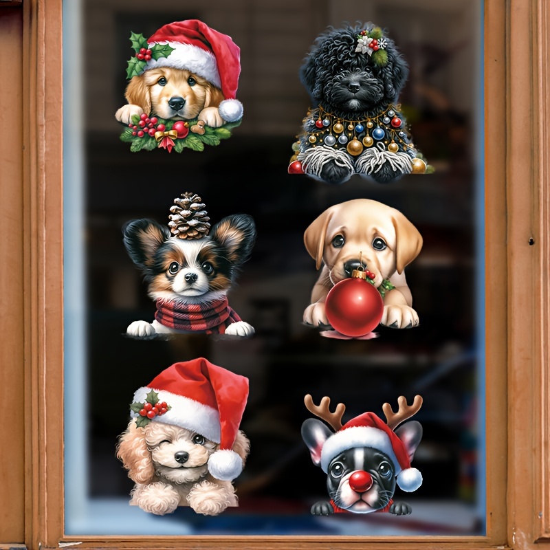 

1 Set Christmas Puppy Pattern Glass Window Clings, 11.8x17.7 Inches, Decor, Pvc Sticker Film For Living Room, Kitchen, Holiday Party Supplies, Easy Static Adhesive, 9mil Thickness