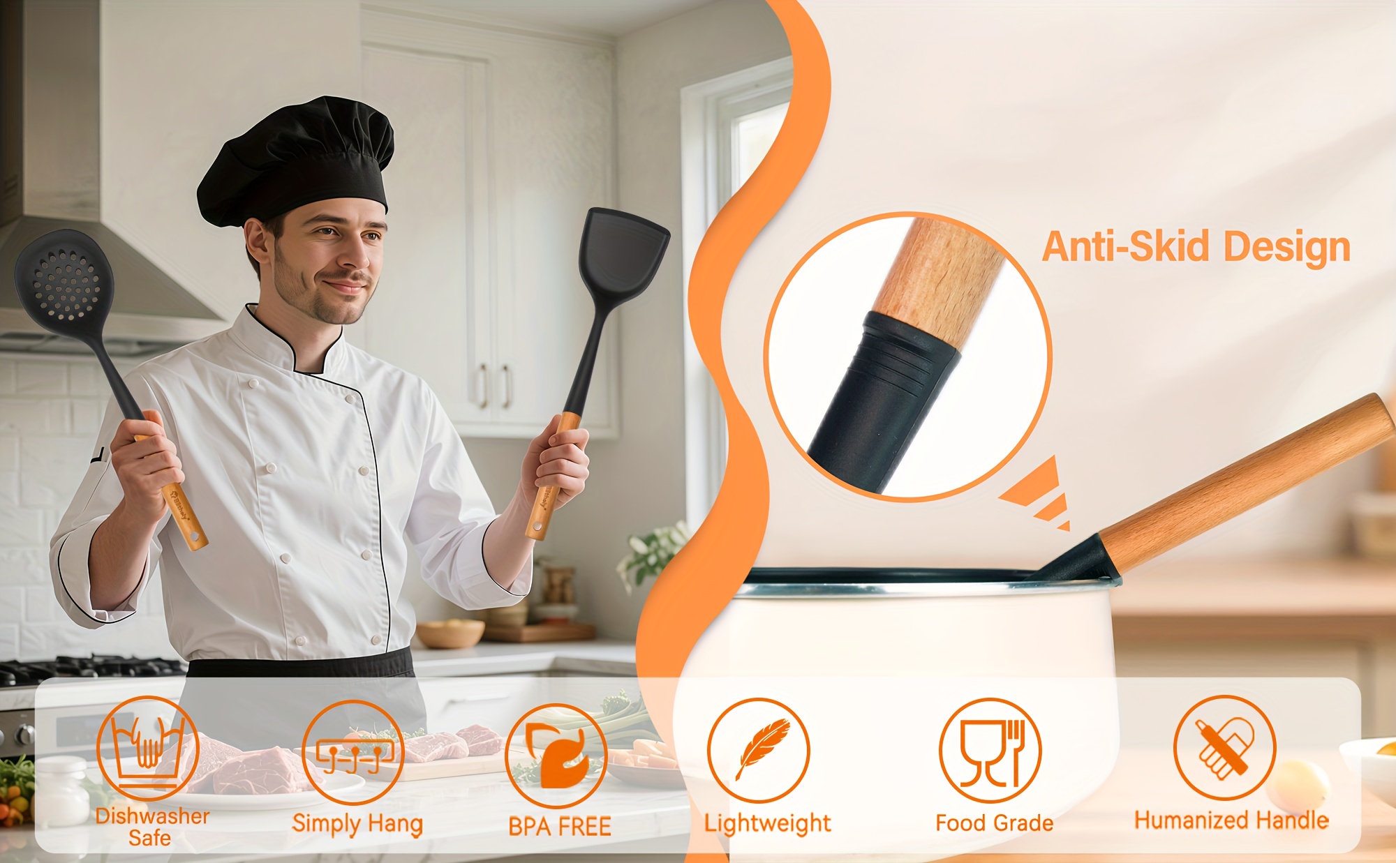 10pcs silicone cooking utensils set nonstick kitchen utensils set with wooden handle heat resistant spatula set for cooking heat resistant silicone kitchen gadgets tools with spoons spatula set turners Product details 3
