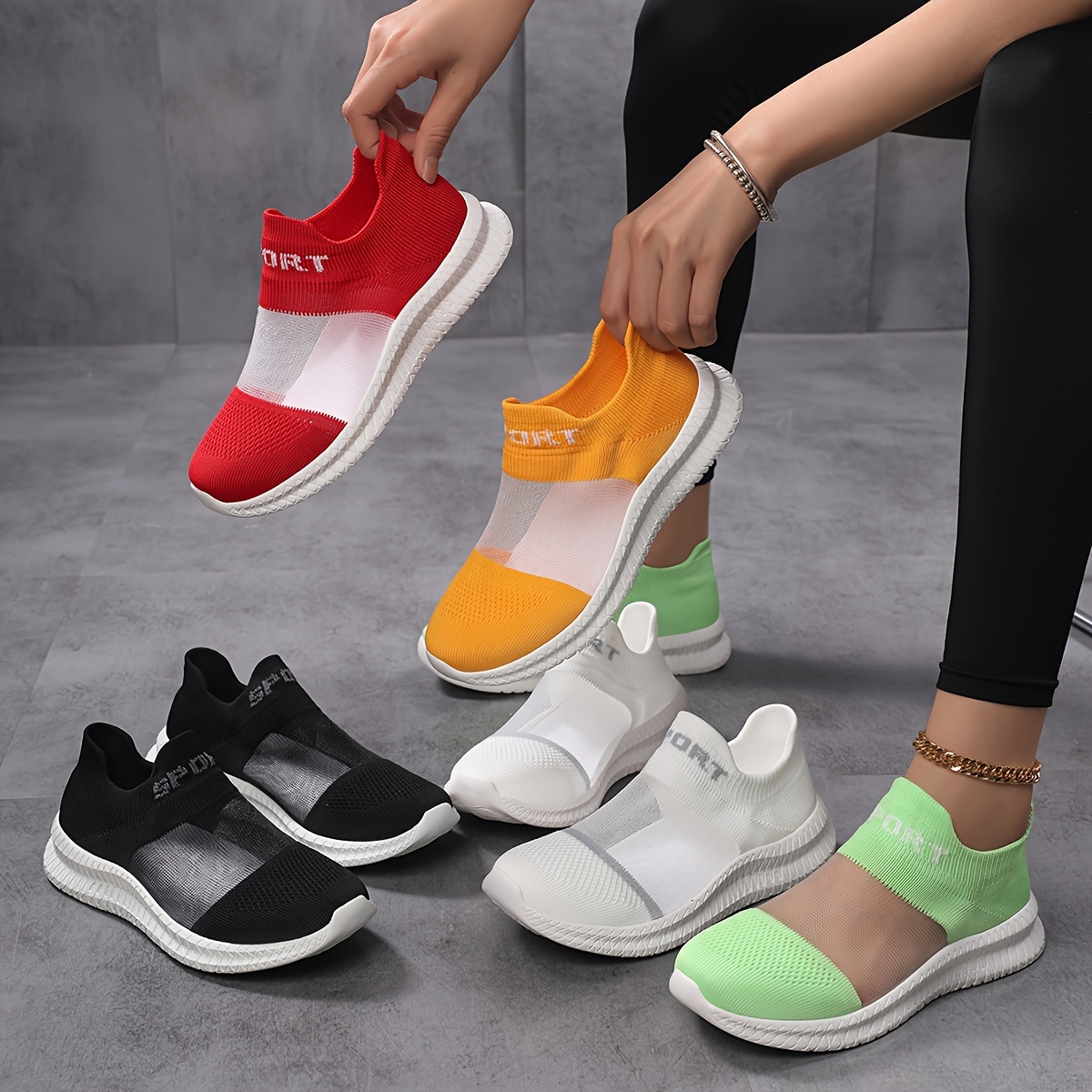 Women's Slip-On Sneakers - Breathable Lightweight Shoes with Non-Slip Phylon Sole, Slip-On Design for Gym, Running, Everyday - Red/, Multi-Color Options (EU 35-44 / US Women's 3-9) - All-Season Casual Sneakers, Ladies Sneakers, Mary Jane Style, Breathable Material