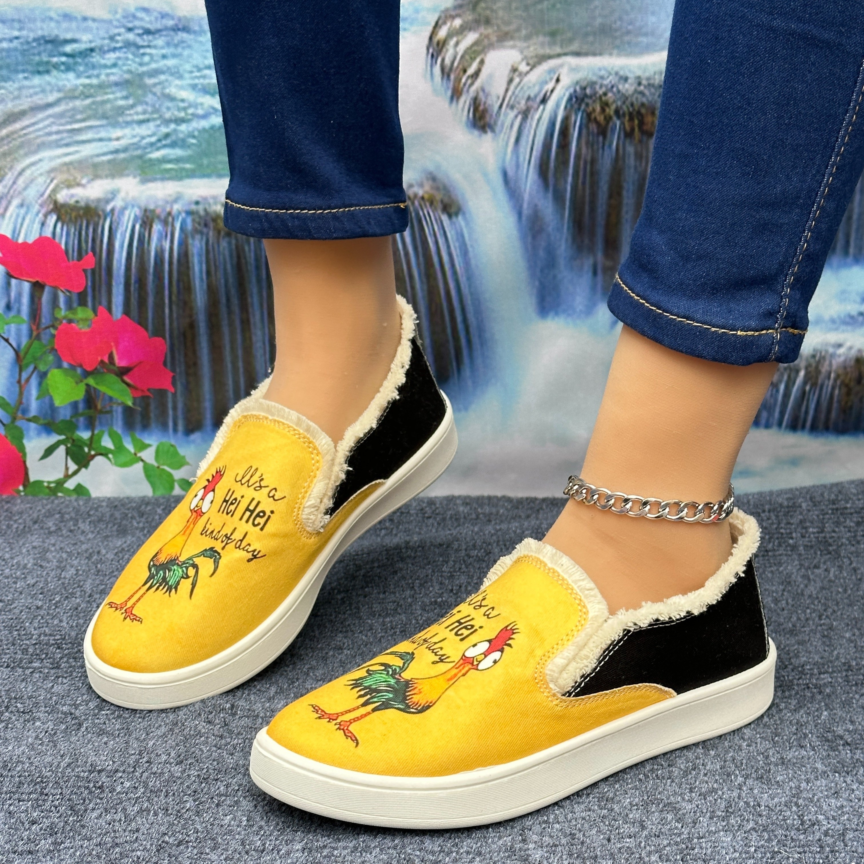 Cartoon Print Canvas Loafers Women s Slip Lightweight Soft - Temu Australia