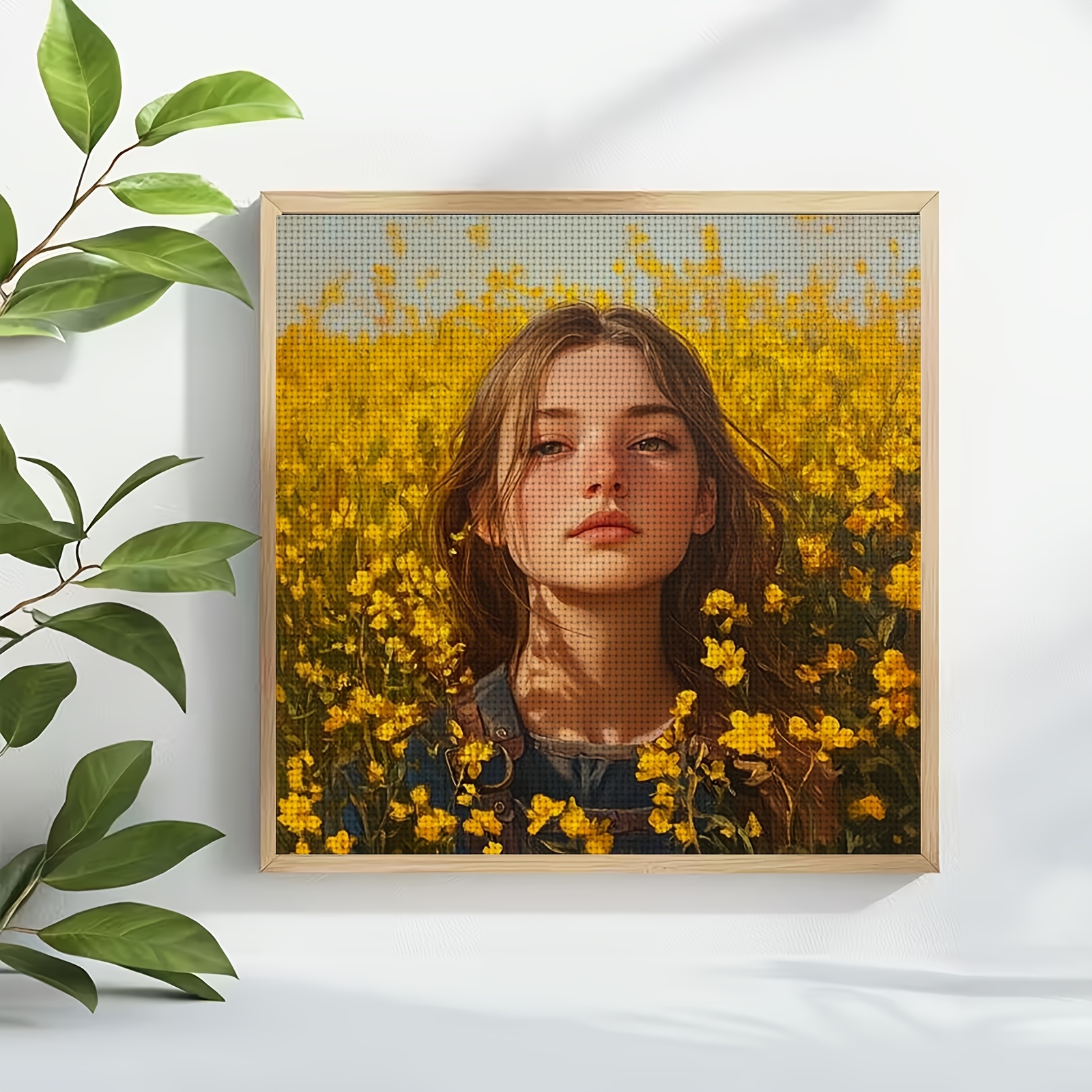 Cross-Stitch Kit, Girl in Yellow Flowers Pattern