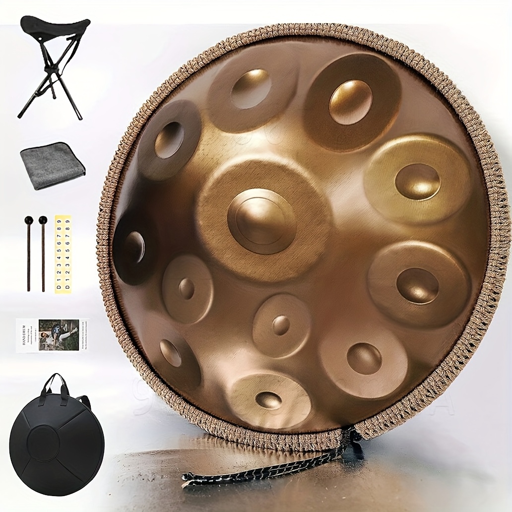 Handpan Drum, 22 Inch D Kurd Steel Tongue Hand Pan Drum For Adults Yoga Meditation, Hand Tuning Sound Instrument Gift For Beginners With Soft Bag, Hand , Stand, Cloth, Sound Stickers