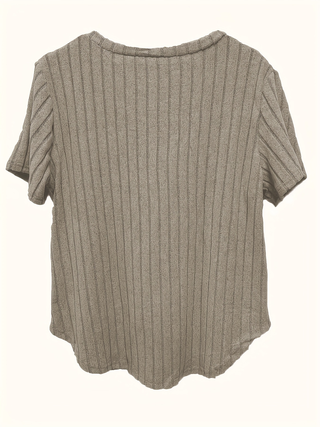 Plus Size V-Neck Casual Elegant Women's Top - Stretchy Fabric, Machine Washable, All-Season Versatile Blouse for Everyday & Formal Wear, Ribbed Texture, Medium Elasticity