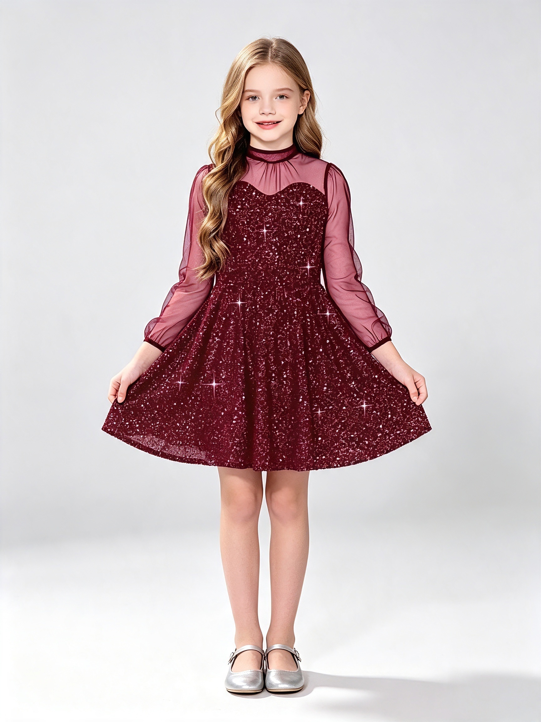 christmas party dress for petite girls mesh long sleeve high neck sheer tulle a Color:Blue Corsica Paisley Coco Brown Long Dress MP060125 Boots