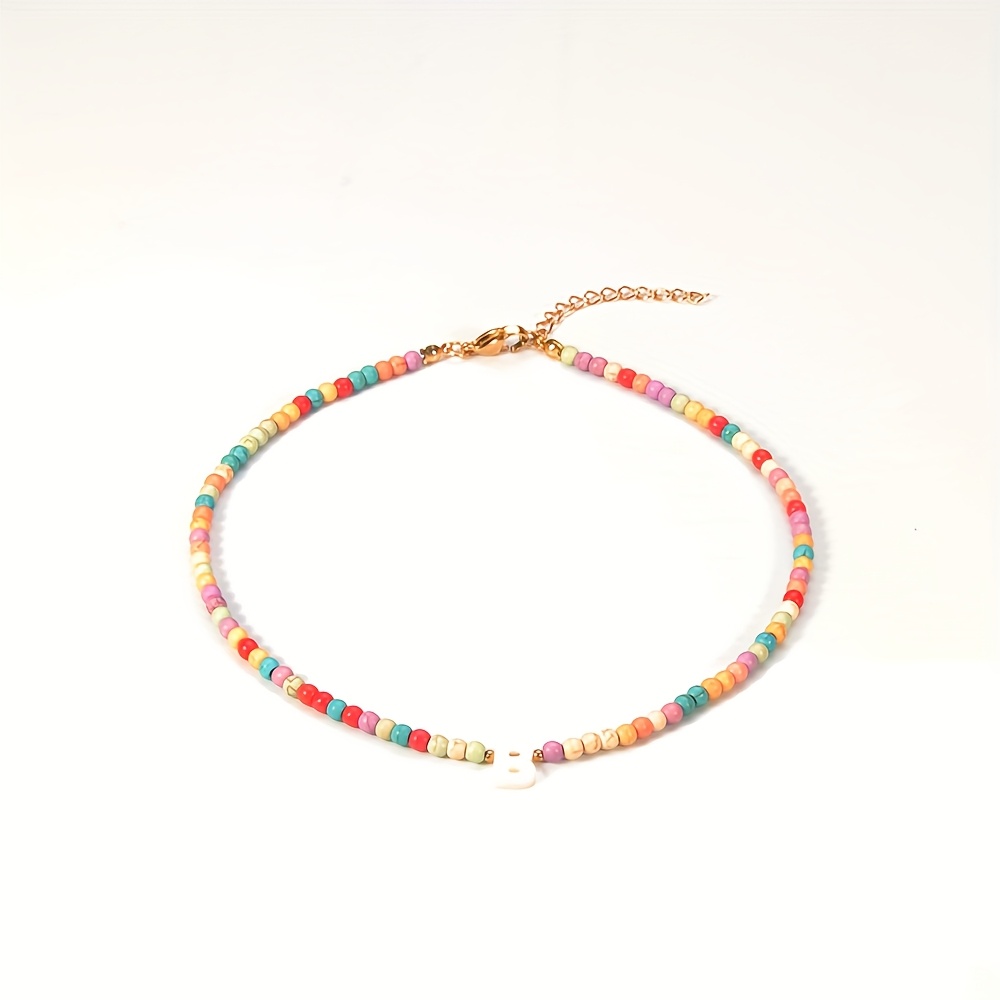 Bohemian Beaded Necklace with Turquoise Initial Pendant
