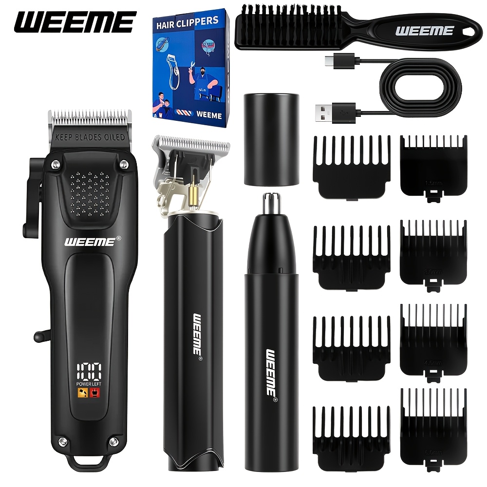 TEMU Weeme 3pcs Men's Hair Clippers, Professional Cordless Grooming Kit, Hair Clipper With T-trimmer And Nose Trimmer, Led Display Set For Haircut,