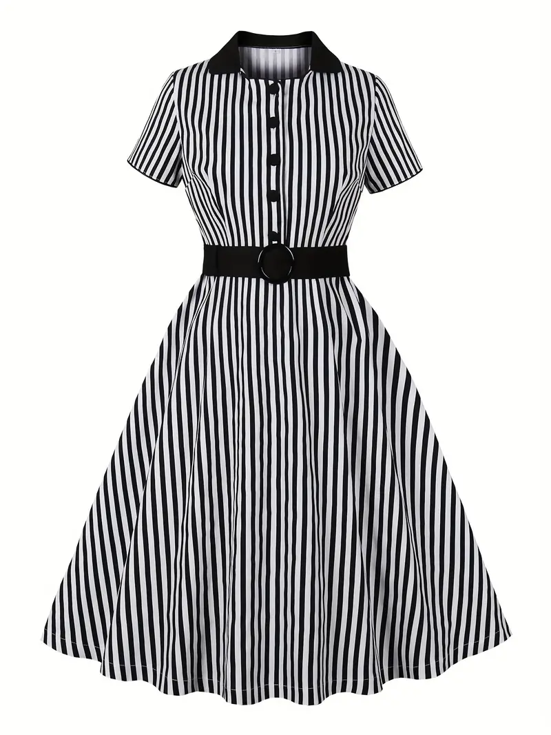 vintage 1950s striped a line dress contrast lapel collar - Temu vintage 1950s striped a line dress contrast lapel collar - Temu