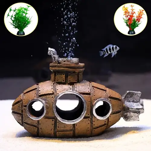 betta fish tank accessories submarine TARANDUS 4 Pcs Fun and Vibrant Decorations - Cute Floating Diver and Retro Set As shown. Creative Aquarium Shelter Pumpkin Pyramid
