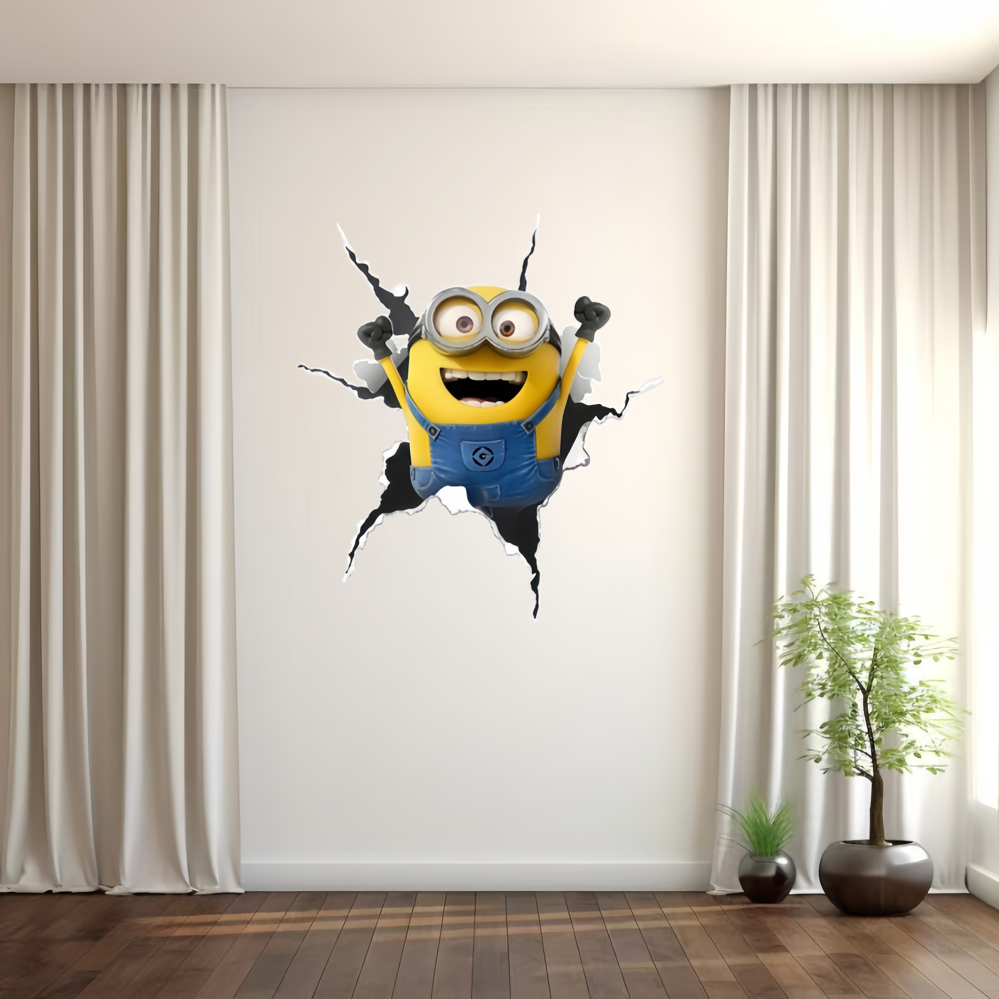 

Minions 3d Wall-breaking Effect Poster - Self-adhesive, Reusable Pvc Sticker For Home , Teen Boys' Rooms, Parties & Birthdays, " X