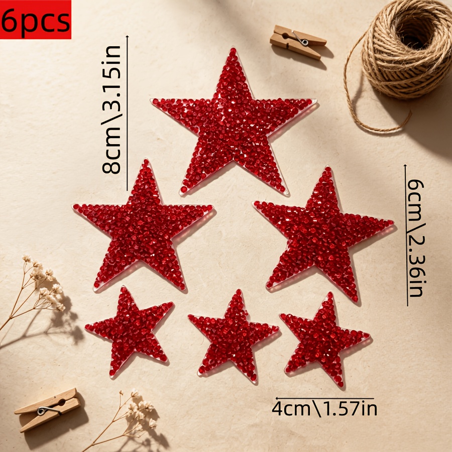 TEMU 6pcs Star Shaped Rhinestone Patches, Self-adhesive Iron-on Appliques In 3 Sizes And Multiple Colors For Crafting. Repairing Or Decorating Jeans,