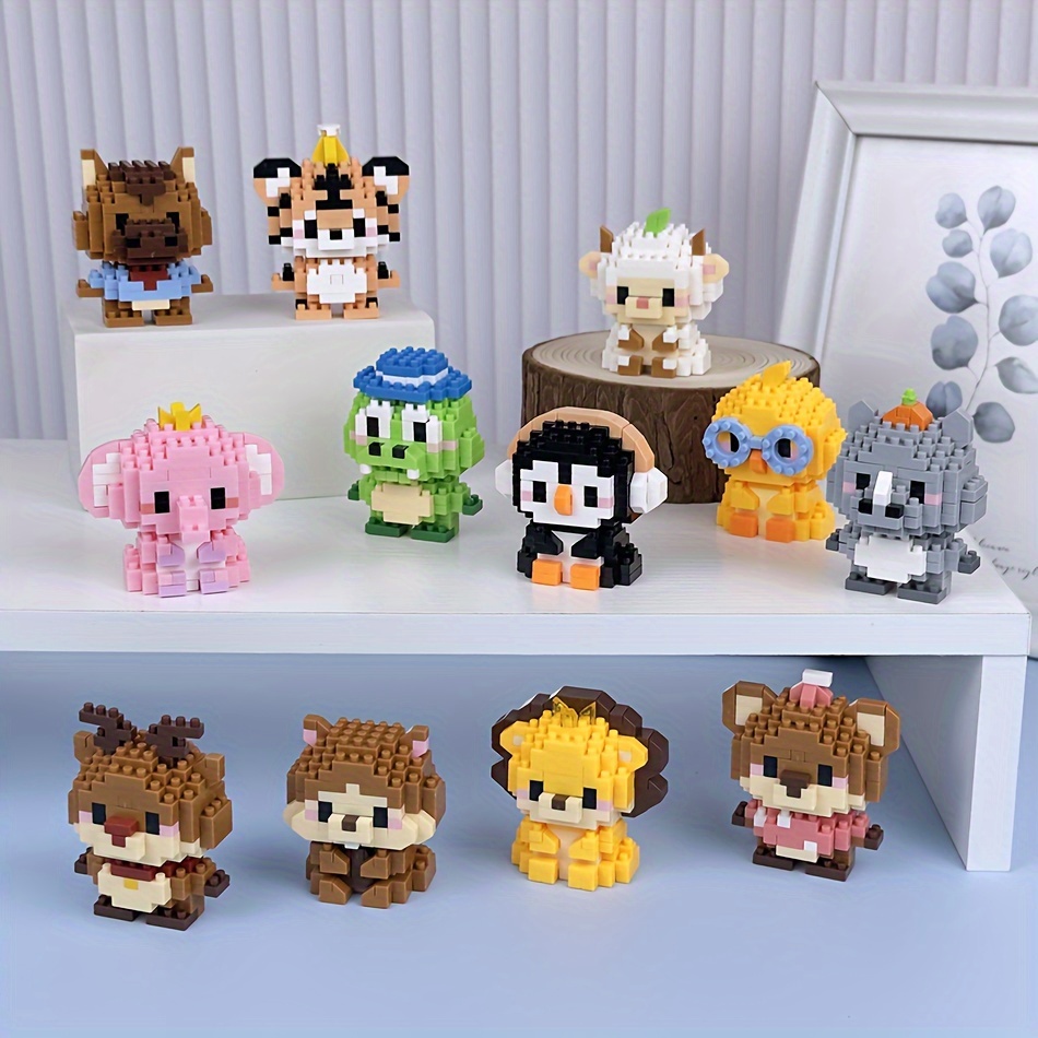 12pcs Mini Animal Building Blocks Set - Lion Elephant Goat Chicken