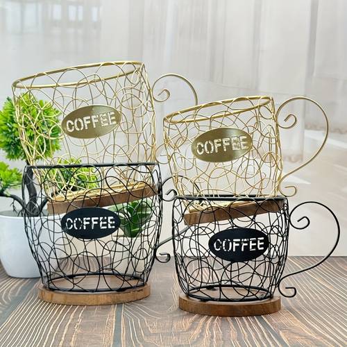 large small bohemian wood like iron wire with wicker look design rustic farmhouse table decor coffee bean label friendly top durable wire mesh dining room coffee storage organizer double