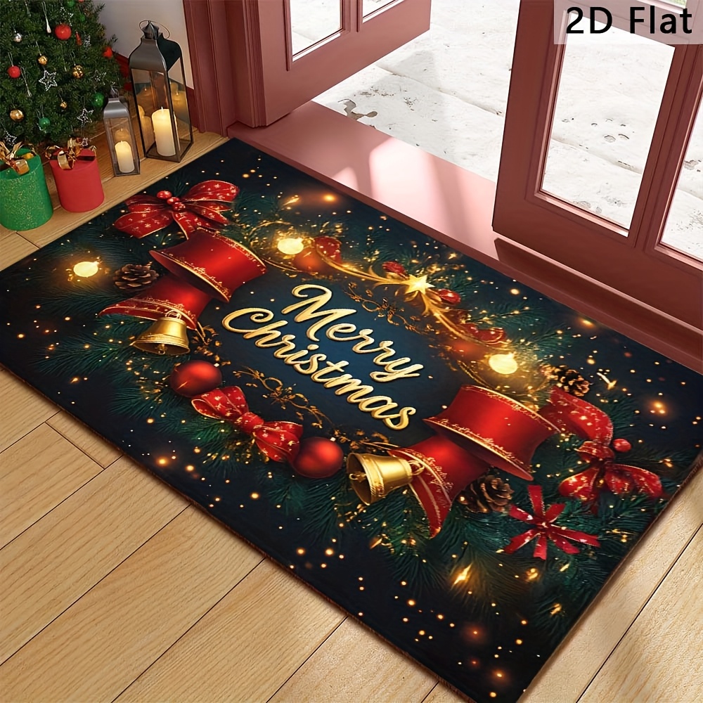 1pc, Festive Christmas Entrance Mat, Holiday Wreath And For Seasonal Decor, Non-slip And Washable, Ideal For , Living Areas, Bathrooms, And — Perfect Christmas Present