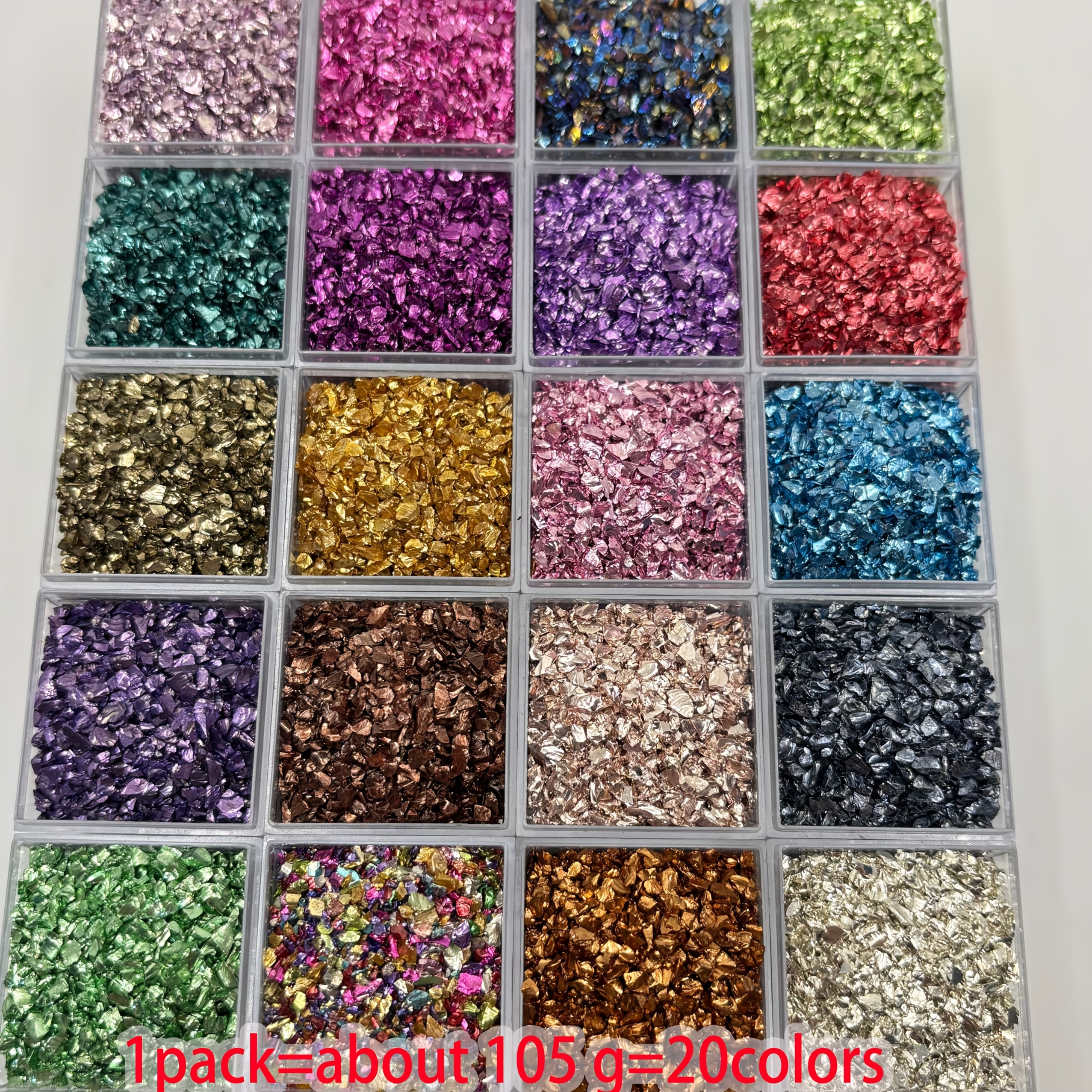 TEMU 105 Grams Of 2-5 Mm Crushed Glass Craft Glitter In 20 Colors, Irregular For Nail Art Jewelry Making, Vase Fillers, Handmade Additions, , Shiny