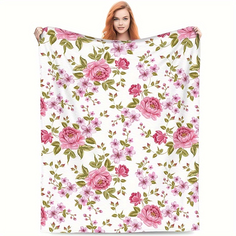 

Couverture douce en polaire avec un design floral rose - Parfaite pour toutes les saisons