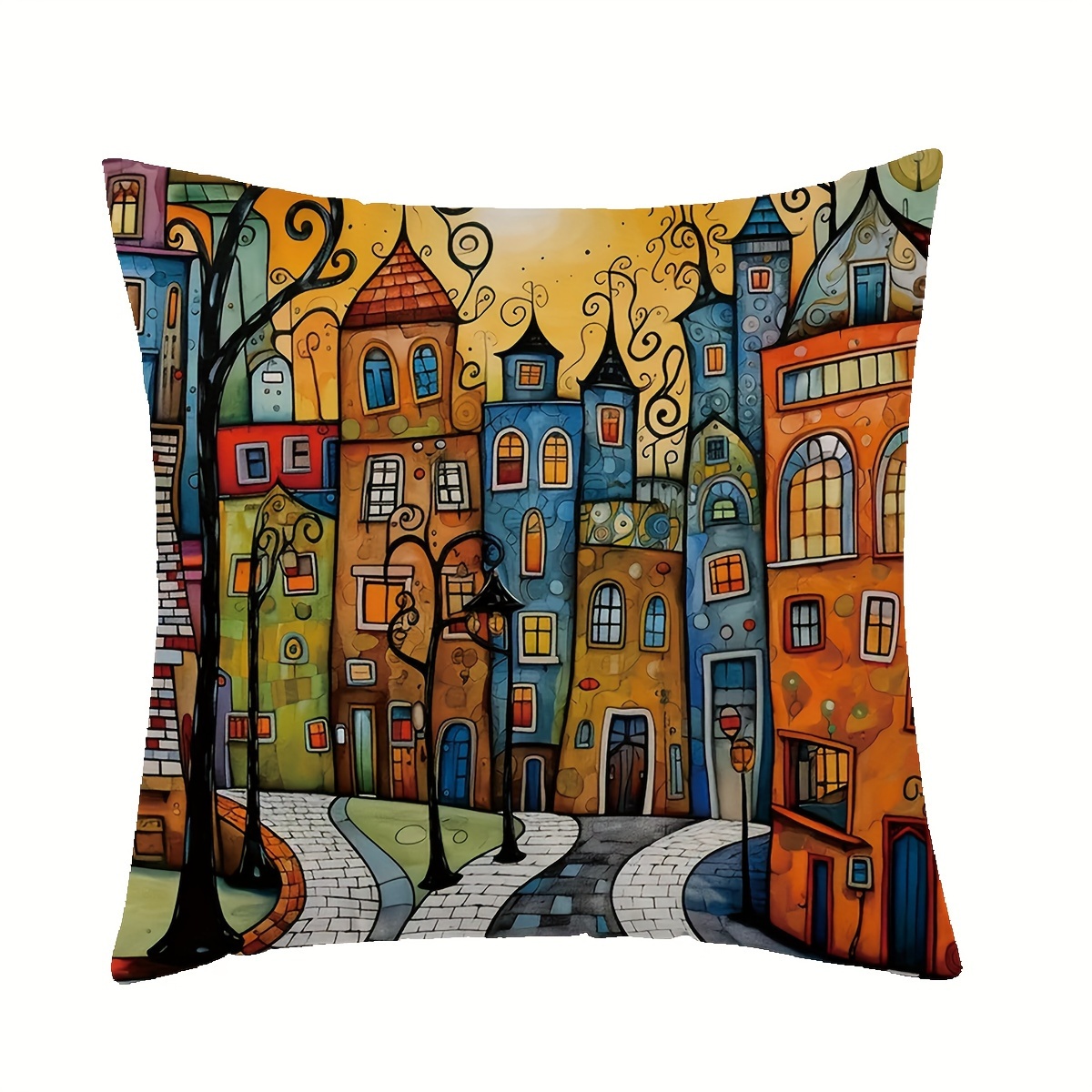 

1pc Street House Throw Pillowcase, Single Sided Printing, 16.9inch*16.9inch, Suitable For Sofa Living Room Bedroom Home Decoration, No Pillow Core