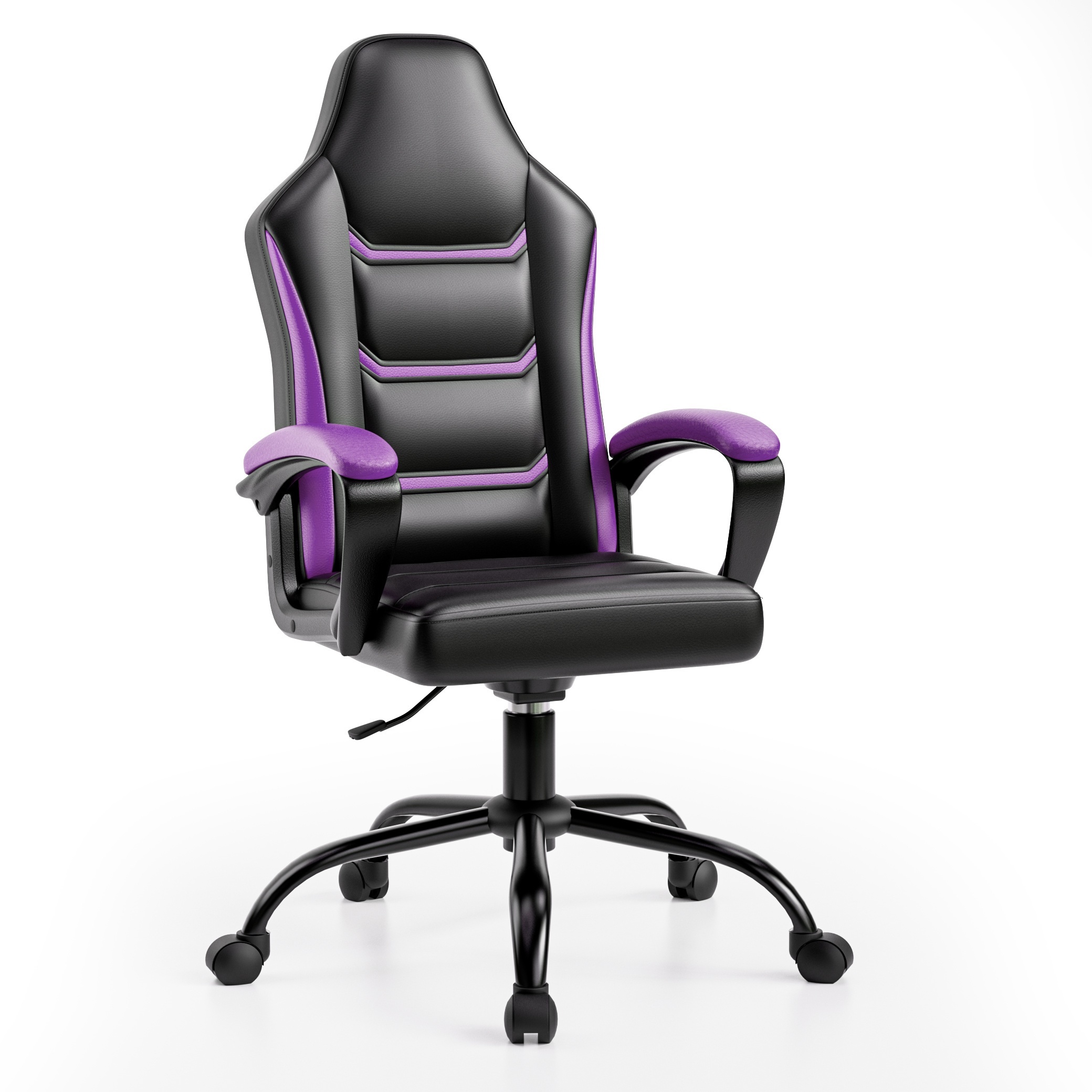 

Ergonomic Computer Gaming Chair, Home Office Desk With Pu Leather Lumbar Support, Height Adjustable Big And Tall Video Game, Swivel Wheels For Adults, Purple
