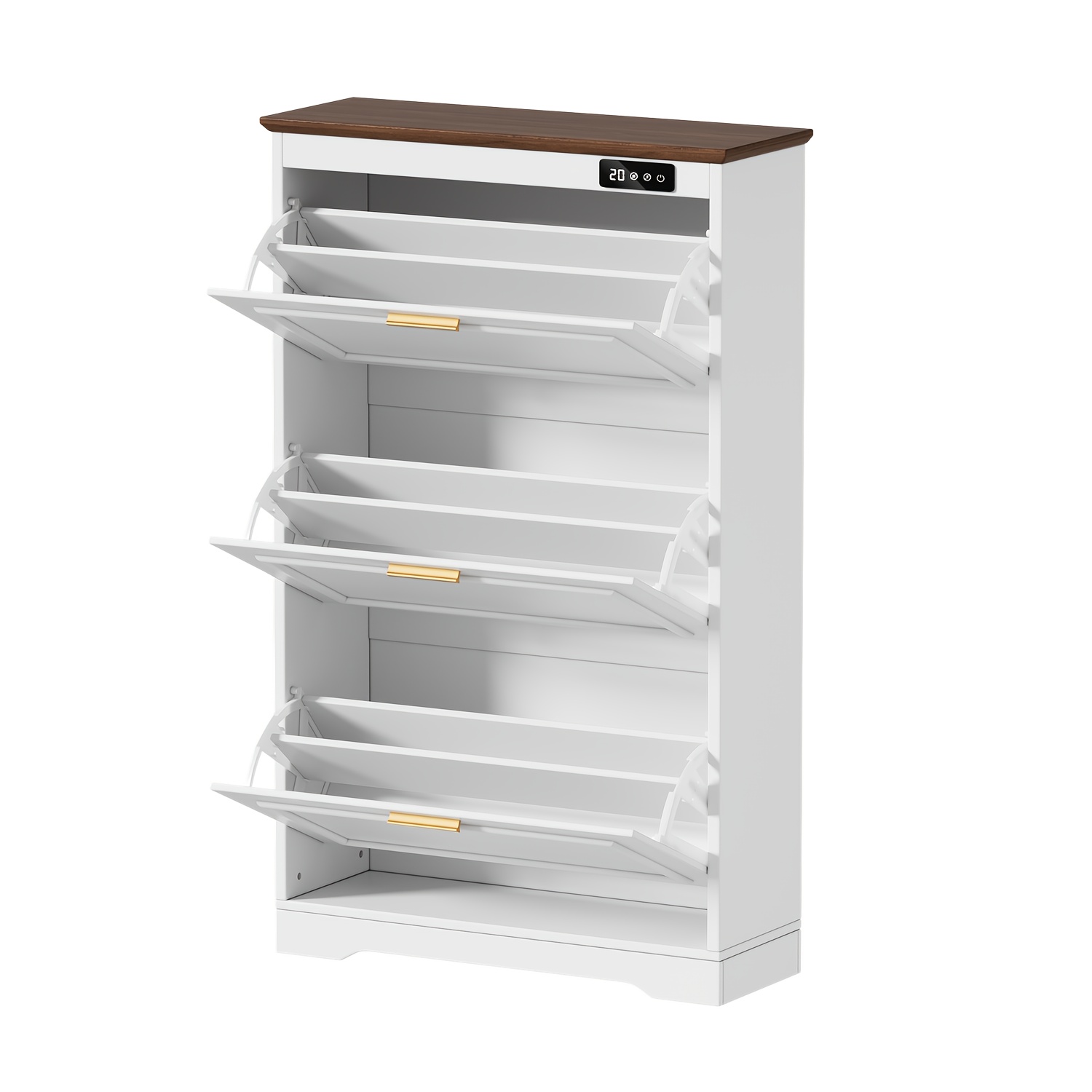 Modern 3-layer Wooden Shoe Cabinet, Flip-down Design, Large-capacity Shoe Rack, Independent Hidden Entrance Hall Shoe Cabinet, White, 70.2 X 120.8 X 28.6cm
