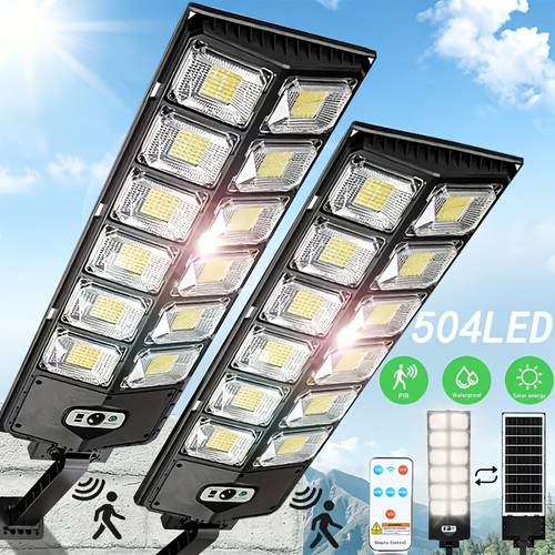 the configuration outdoor solar street lamp is ip65 waterproof with 504led solar parking automatically switches from dusk to dawn and with a remote control for convenient operation