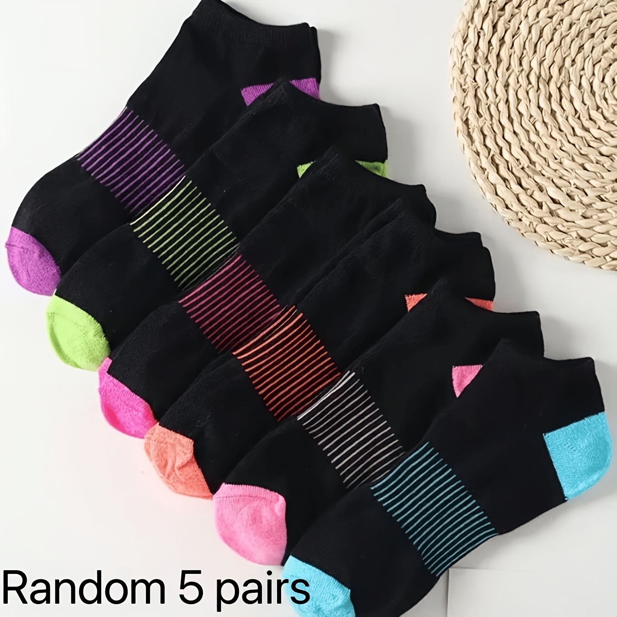 TEMU [ Style] Random 5 Pairs - Cross-border Mixed Color Anti-odor Sweat-absorbing Socks, Spring Summer Couple Sports Socks, Easy Creative All-match