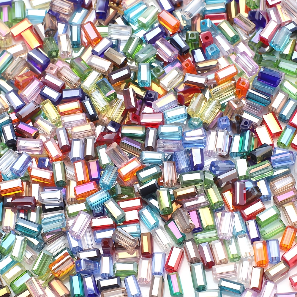 

80pcs Ab Crystal Glass Beads, 3x6mm Rectangular Loose Beads For Making - Ideal For Bracelets, Earrings, Headwear & Fashion Accessories