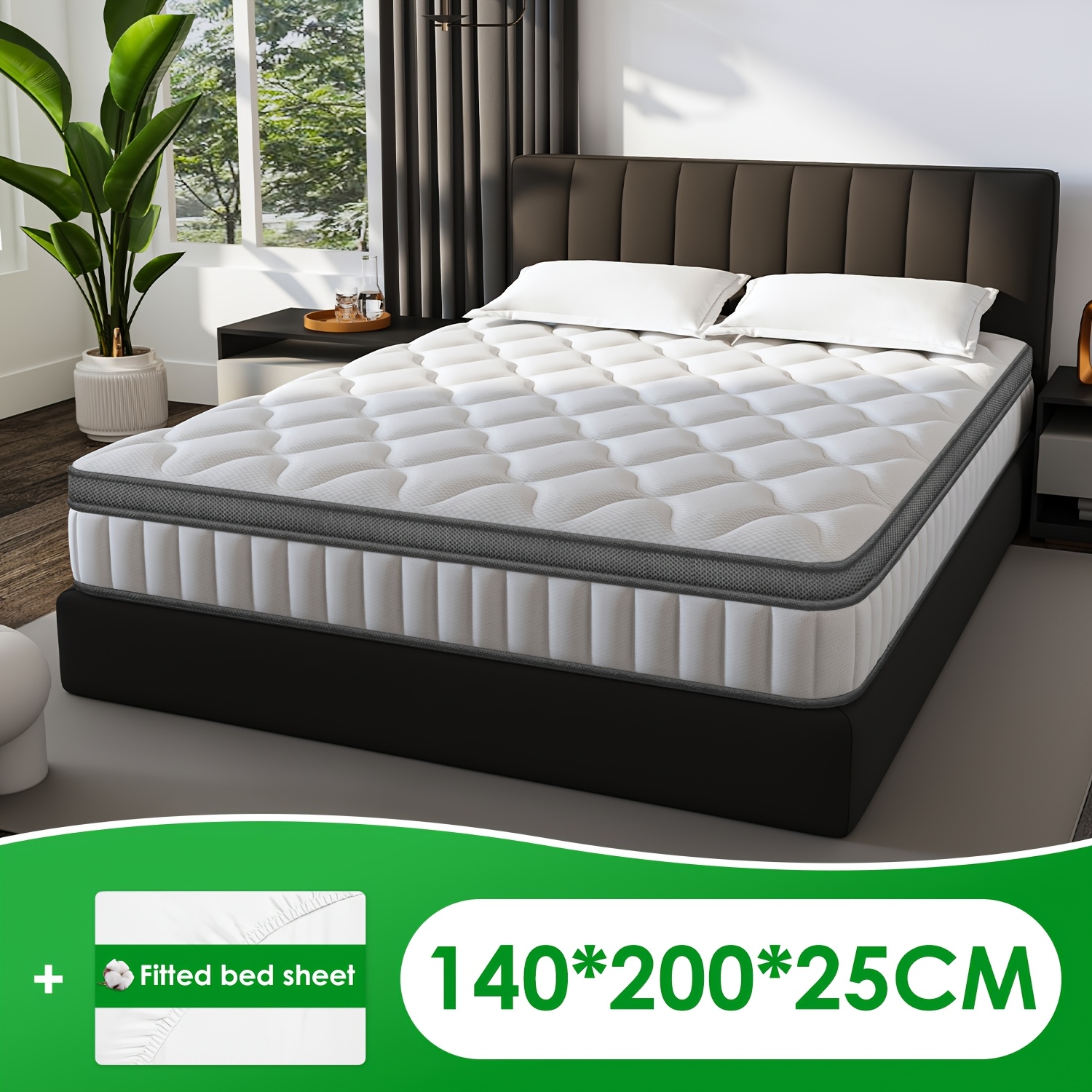 Image of Carroltt Mattress 90x200/90x190, Height 25cm/22cm, Ergonomic 7-zone Mattress, Premium Mattress, Spring Mattress With Fitted Sheet, Firmness Level H3, Mattress For Adults, Perfect Gift