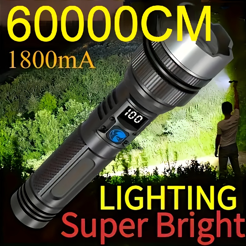 1 rechargeable   led flashlight multi functional outdoor portable floodlight with   adjustable zoom type c charging durable camping emergency light for camping fishing hunting ip65