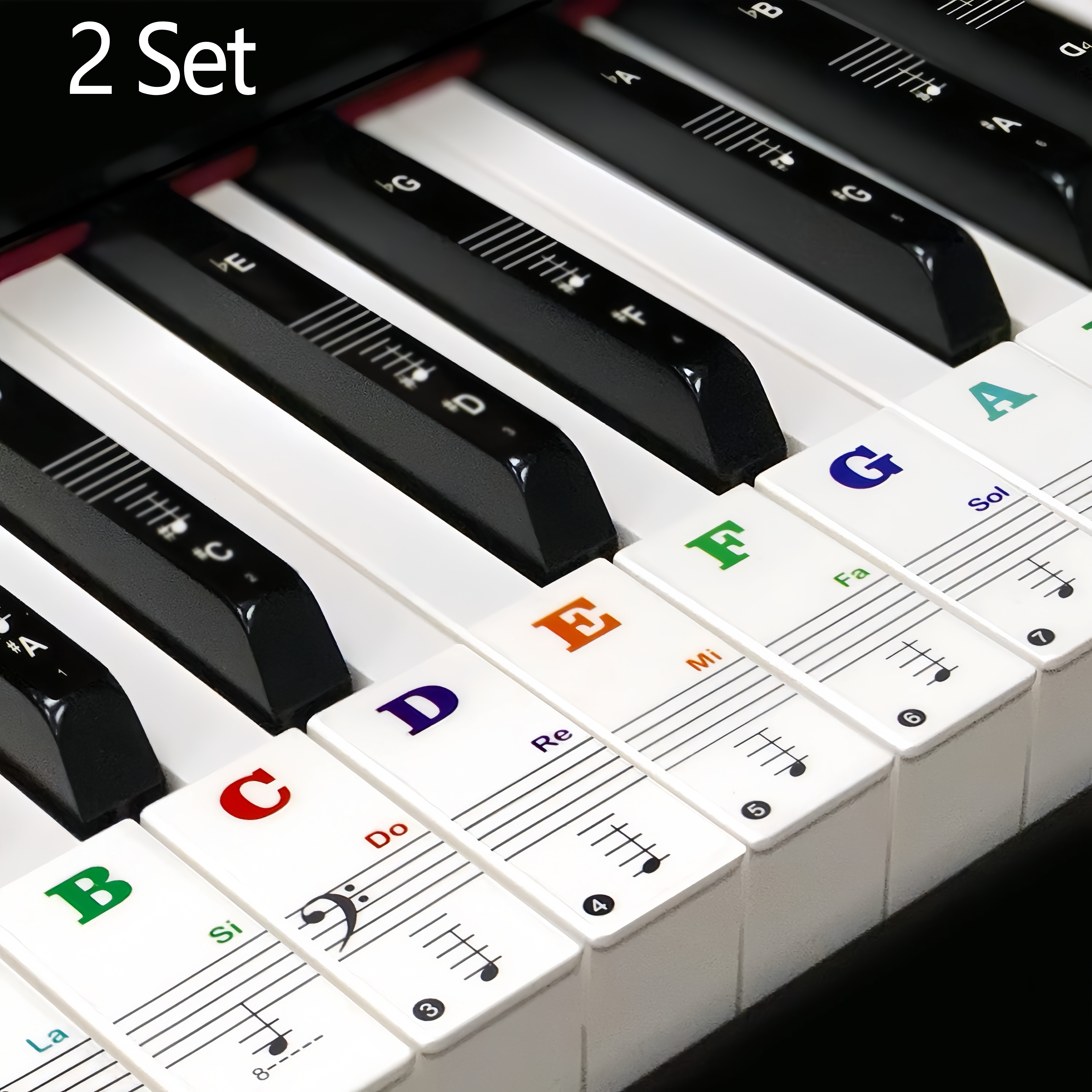 

2 Sets Keyboard Stickers, 88/61/54/49 Keys Removable Labels, Beginner Transparent Large Bold Letters Stickers, Music Accessory, Pvc Material, Desktop Installation