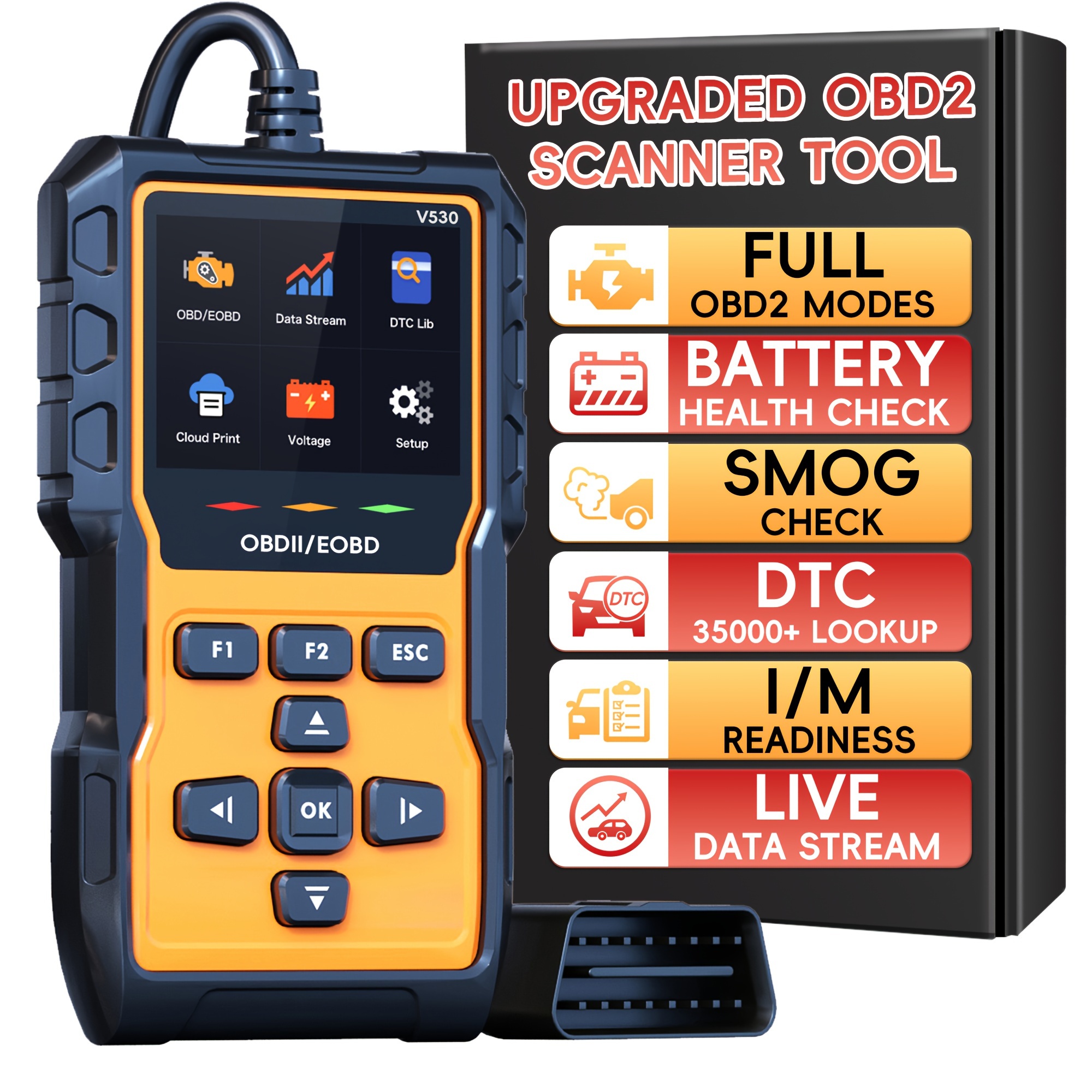TEMU Vmkoocar Professional Scanner Diagnostic Tool - Engine Code Reader & Reset, Obdii/eobd Car Scan Tool For Post-1996 Vehicles, V30, Full Battery ,