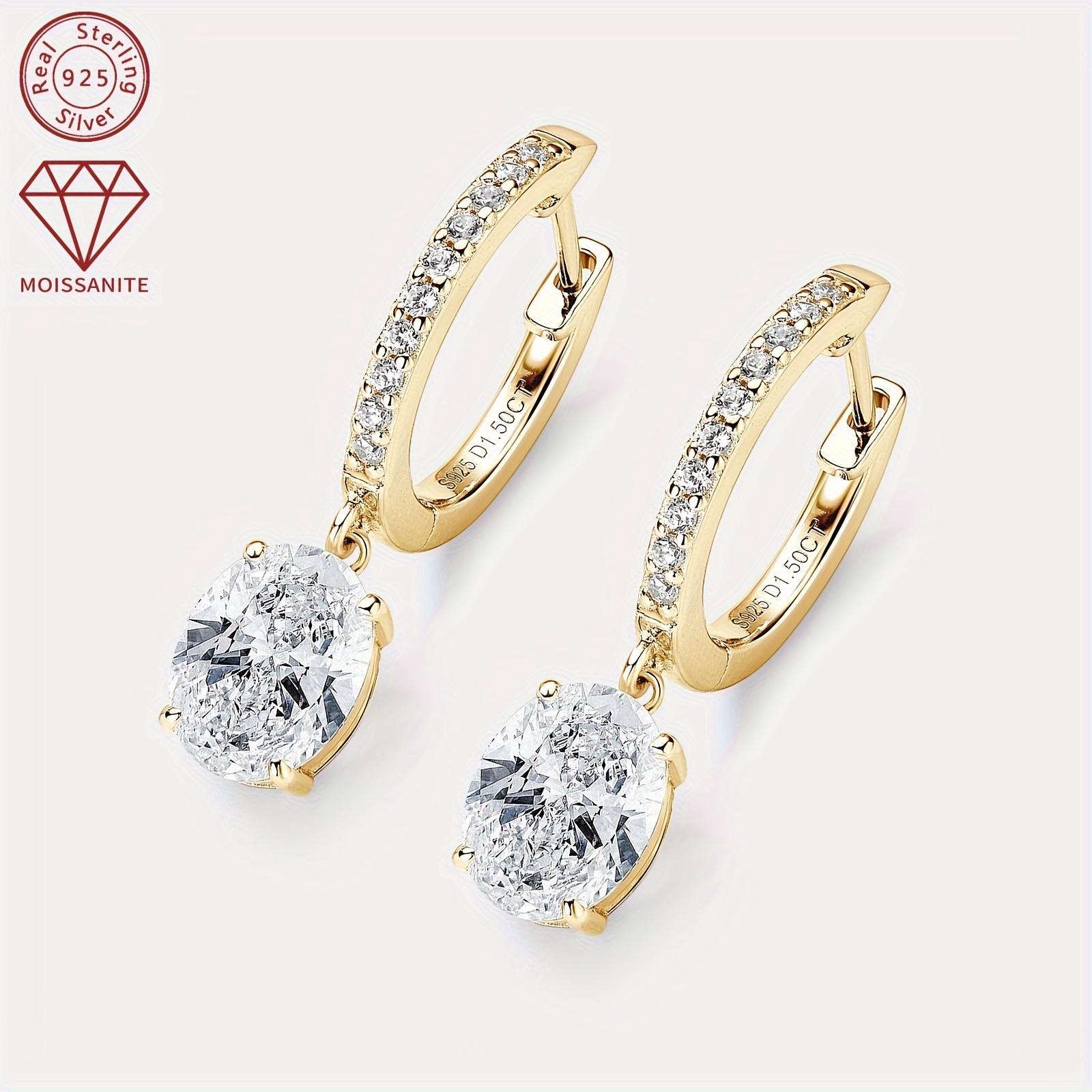 weight 2 7g main stone moissanite 6x8mm 2pcs 1 5ct 2pcs 1 pair of synthetic moissanite earrings 925 silvery womens fashion drop earrings 1 5ct oval moissanite earrings exquisite silvery jewelry details 13