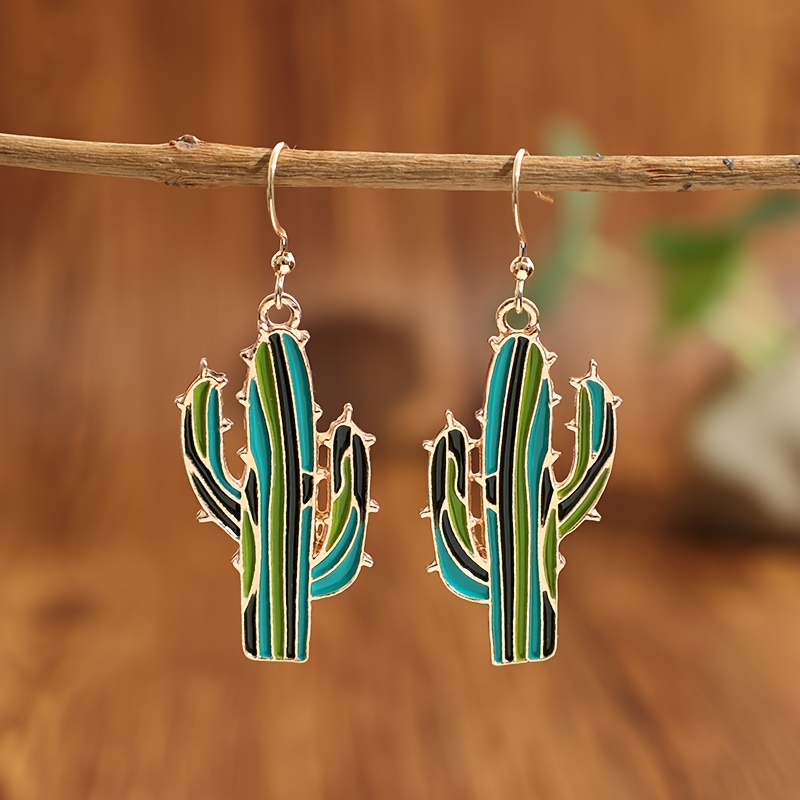 TEMU Une paire de boucles d'oreilles western cactus en époxy, exquises, en de