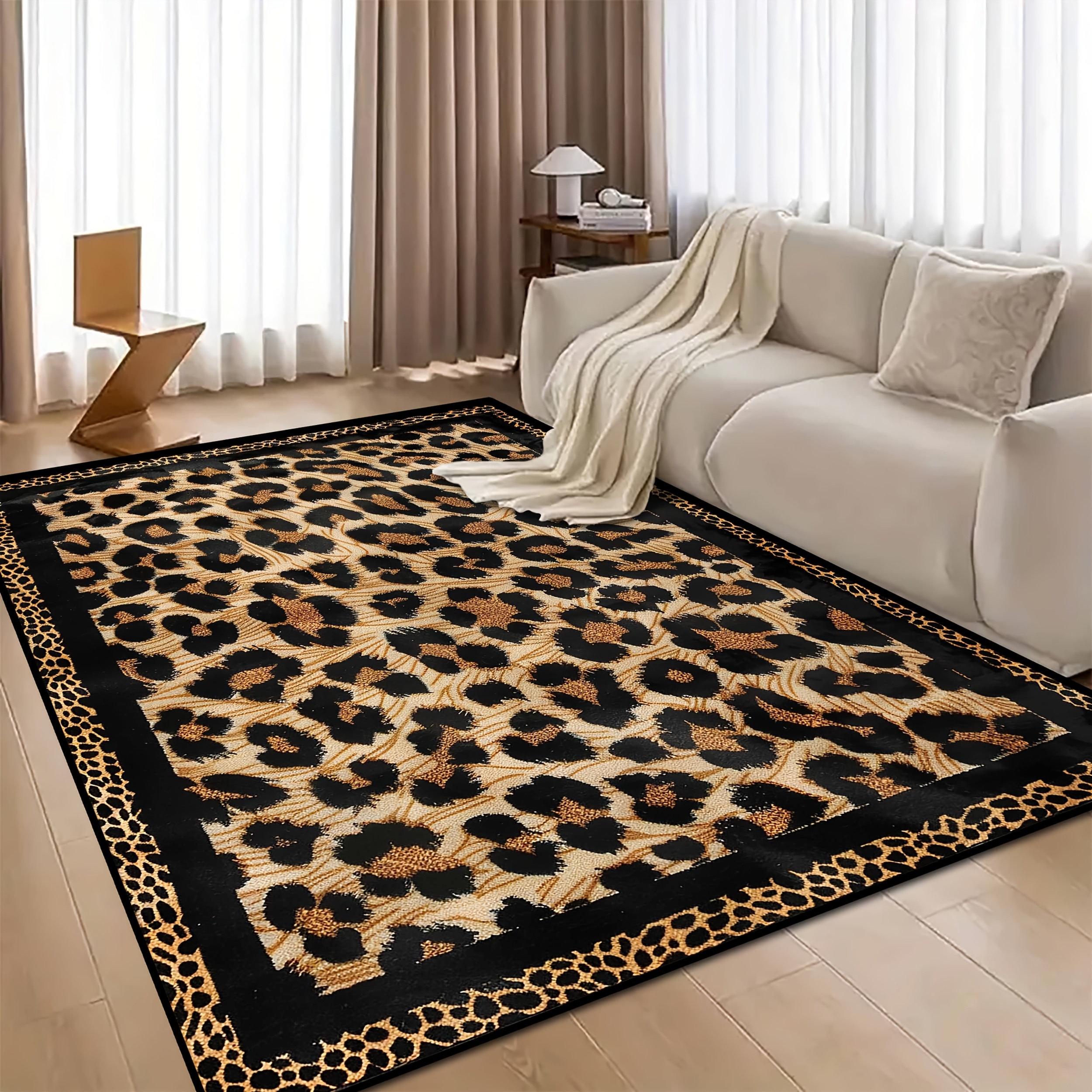 TEMU 1pc Of [golden Diamond Velvet], A Long Carpet With A Retro Leopard Print Design For Hotel Welcome, A Stylish And Minimalist Mat For The Living