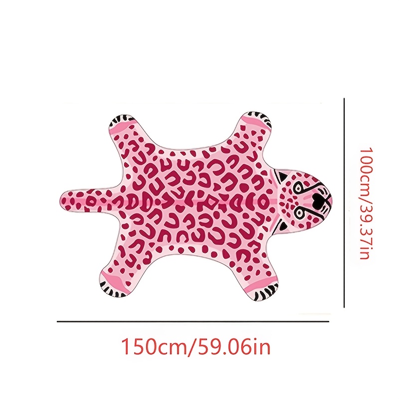 TEMU 850ag/sq M And Anti-slip Dot Plastic Base 1pc Creative Pink Leopard Irregular Carpet, Non-slip, Soft And Comfortable, Non-shedding,