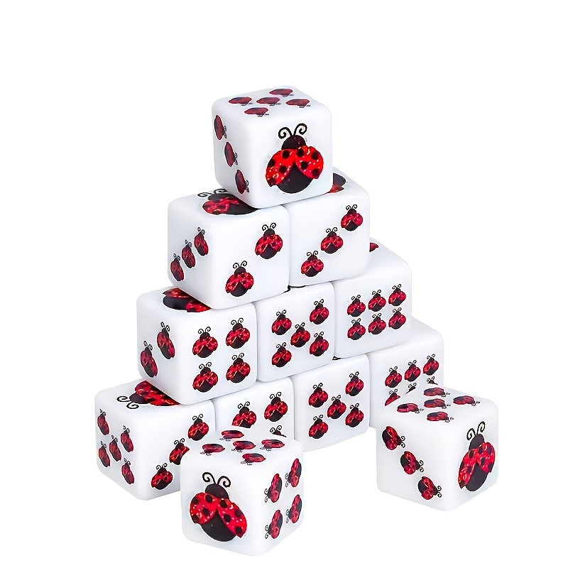 E-shop 12er-Pack Marienkäfer Würfel - Rot & Marienkäfer Design | für Geburtstag, Familienspaß, aus Acryl