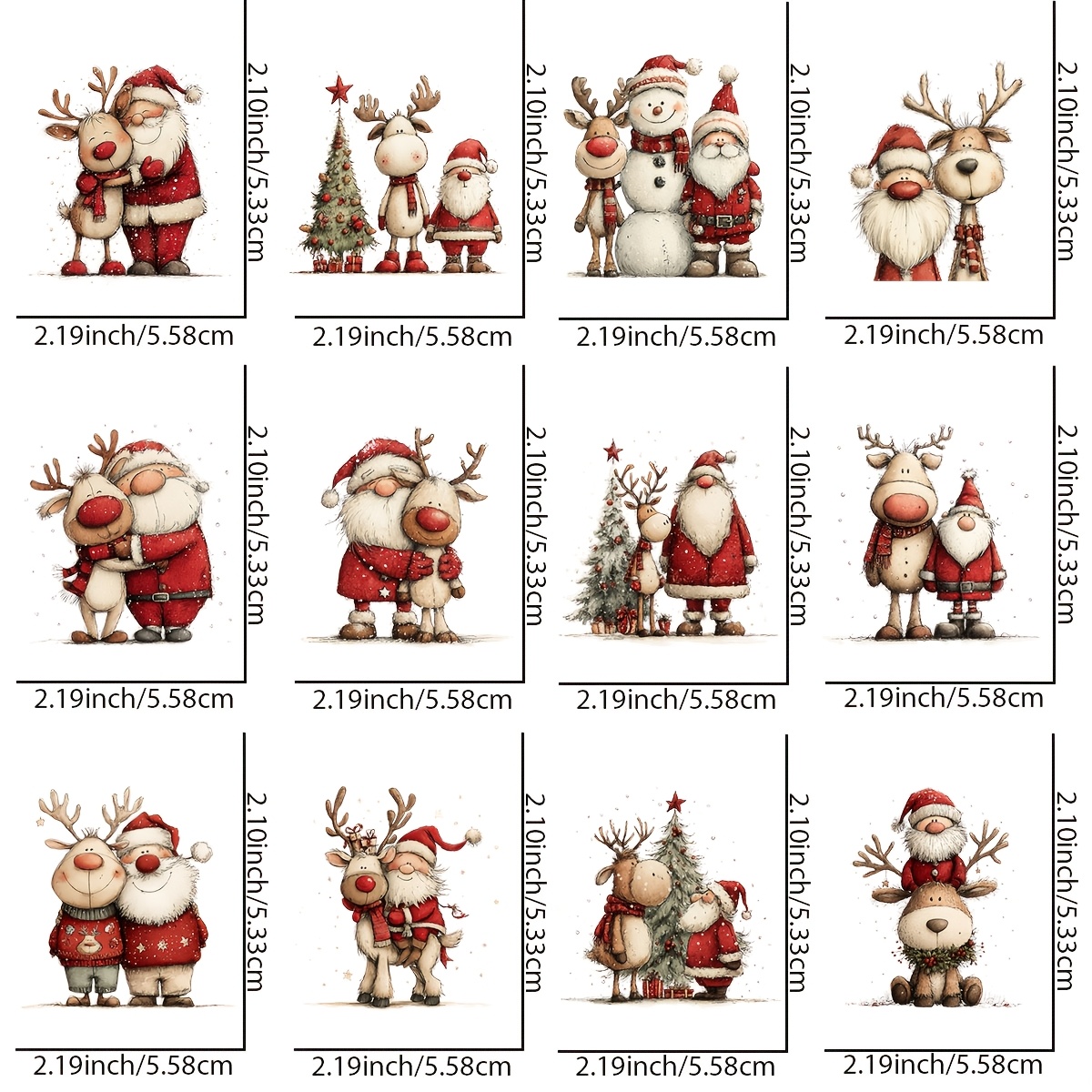 TEMU 12pcs Christmas Cartoon Santa Reindeer Theme Rub-on Transfer Vinyl Transfer Set - Versatile And Durable For Furniture, Glass, Easy To Apply Home