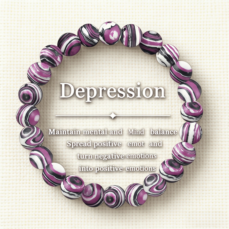 TEMU 1pc Fashionable New Purple-patterned Natural Malachite Beaded Elastic Handmade Bracelet For Men And Women, Suitable For All Party Occasions, A