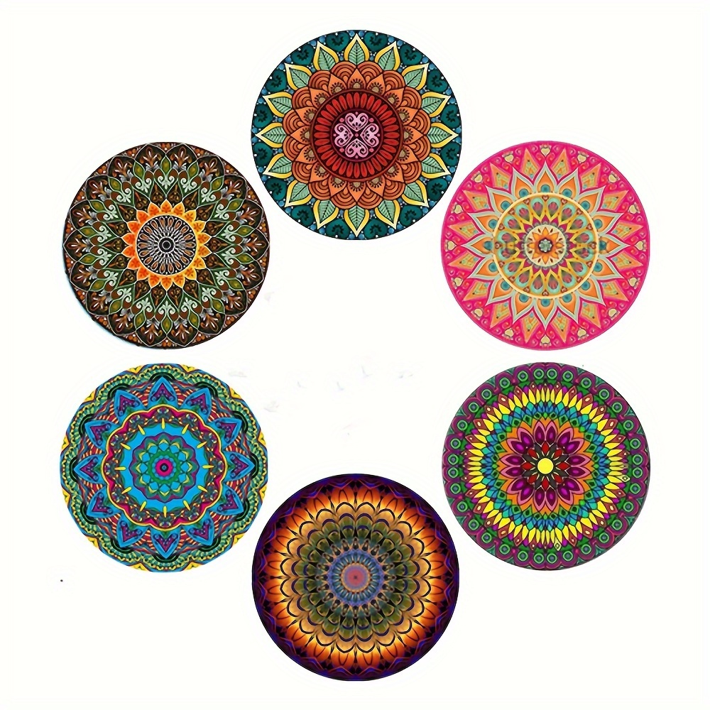 

6pcs Mandala Pattern, Wooden Heat Insulation Pad, Household Wooden Coaster, Tea Coaster, Cafe Afternoon Tea Mark Coaster