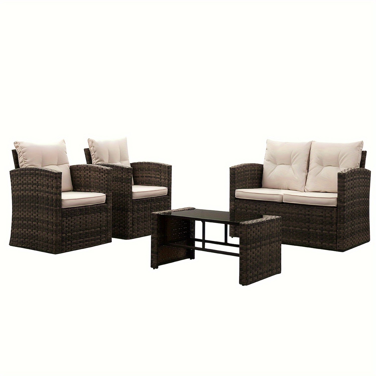 

4 Piece Outdoor Patio Furniture Conversation Sets All Weather Pe Rattan Wicker Sectional Sofa Loveseat Chair Seating Group With Cushions And Table