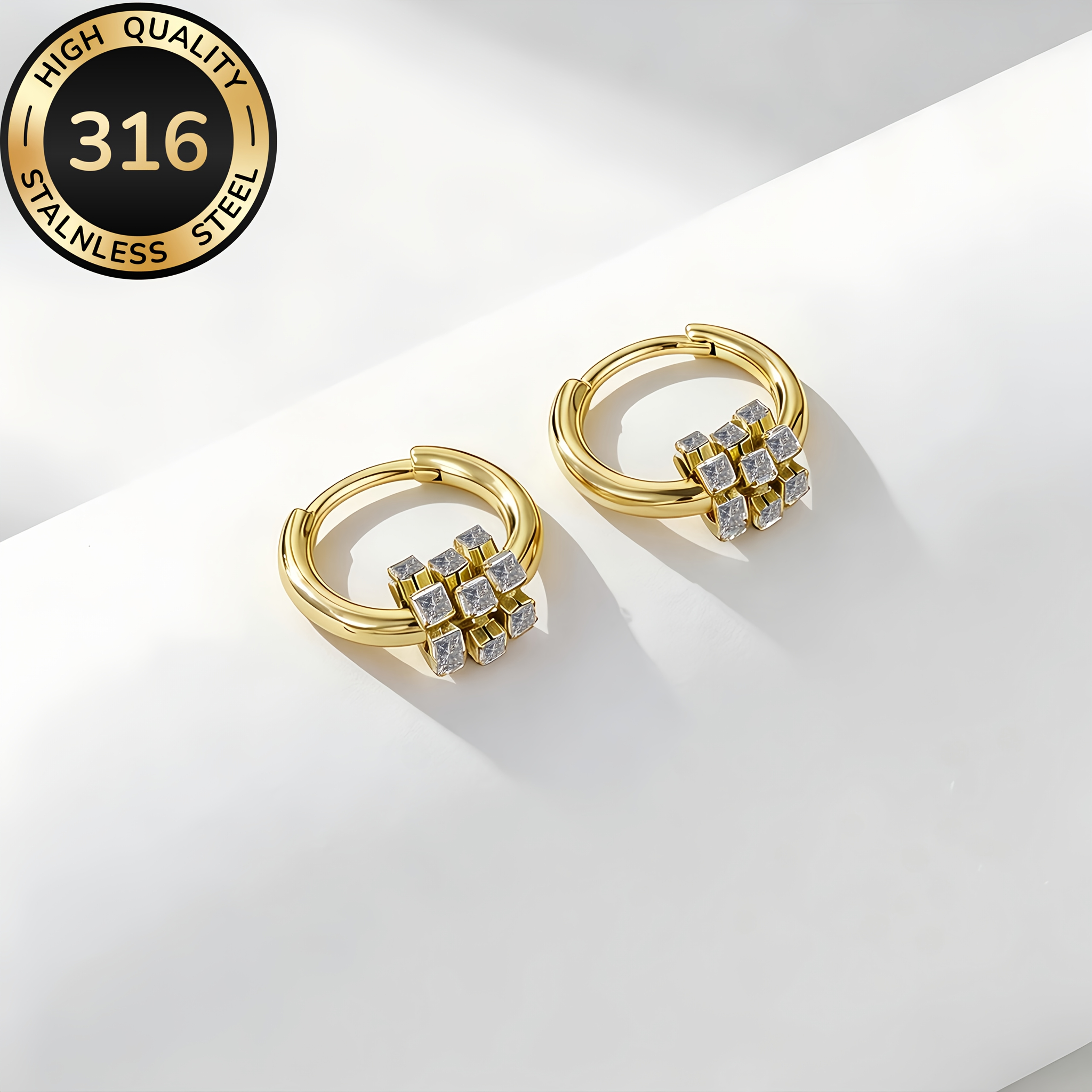 High-quality Steel Hypoallergenic Golden Hoop Statement Earrings, 18k Golden Plated Non-fading, Elegant Versatile, Daily& Party, Perfect Gift For On Anniversary Valentine's Day Christmas