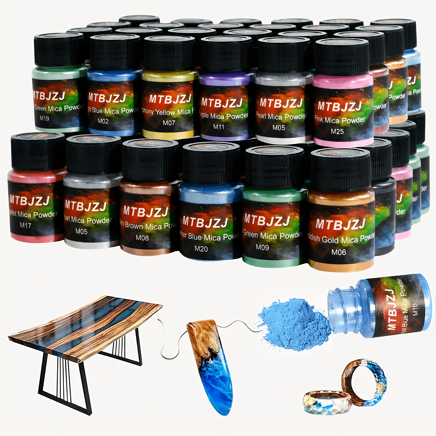 TEMU Set de 28 Colores de Polvo con Perlas, Tintes de Resina Epoxi Serie Dorada, Fabricación de Mesas de Río, Elaboración de Joyas, Diseño de Uñas,