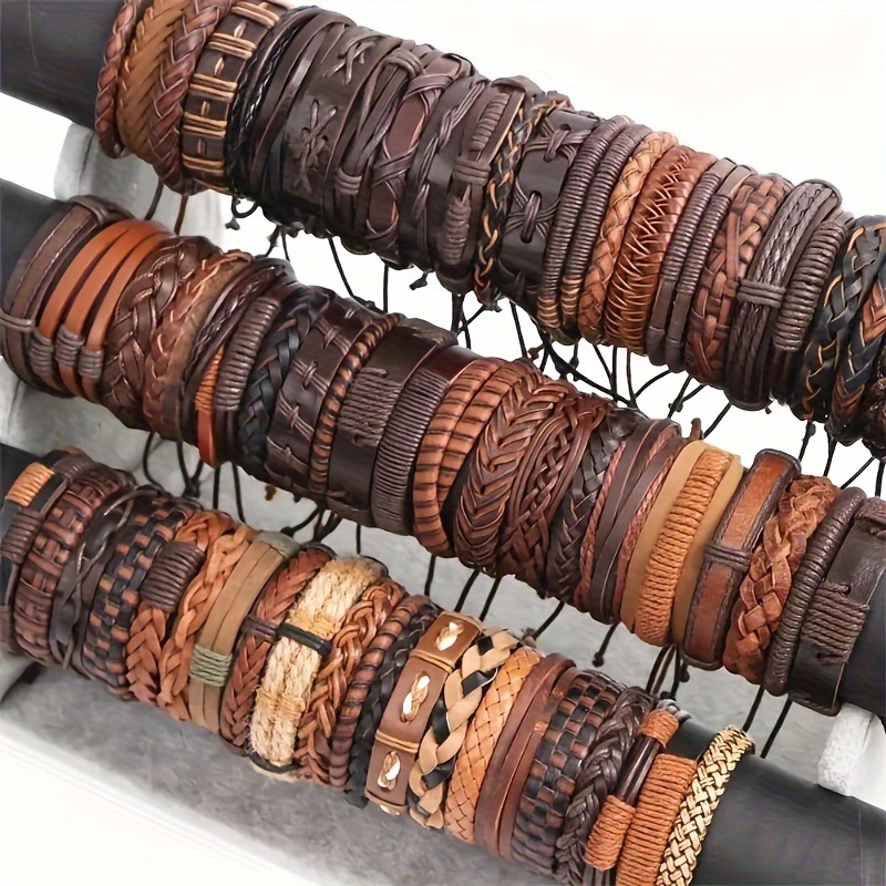 10pcs 20pcs 30pcs   leather bracelets for men and women christmas thanksgiving new year gifts fashion retro trendy   alloy   cowhide woven bracelets jewelry adjustable details 9